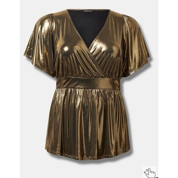 Torrid Liquid Shine Surplice Peplum Top (Sz 4) - Picture 3 of 7